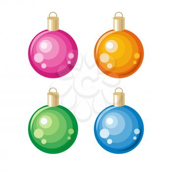 Set of Christmas toys. Christmas ornament decoration made of glass, metal, wood, ceramics used to festoon Christmas tree. Flat design. New Year celebrating. Winter holidays symbol. On white background