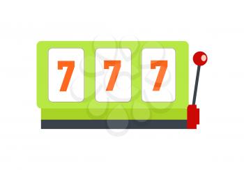 Classic slot machine vector. Flat style design. Gambling attraction with winning combination of sevens. One handle bandit 
