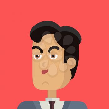 Businessman avatar icon isolated on red background. Man with black hair in business suit and tie. Young man personage. Flat design vector illustration