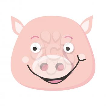 Smiling pig face vector. Flat design. Animal head icon. Illustration for nature concepts, children s books illustrating, printing materials, web. Funny mask or avatar. Isolated on white background 