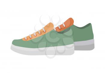 Sport running shoes isolated on white background. Pair of womens trekking shoes. Athletic shoes in flat style design. Footwear for fitness. Pair of casual sneakers. Vector illustration