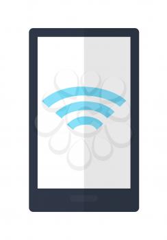Mobile phone with wireless sign icon isolated. Wireless connectivity concept. Setting wifi connection. Wifi symbol on smartphone. Editable items in flat style. Accessories for work in office. Vector