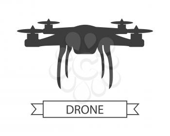 Drone icon isolated on white. Unmanned aerial vehicle or unmanned aircraft system, without a human pilot aboard. Quadcopter sign symbol. Flying for aerial photography or video shooting. Vector