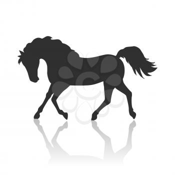Running black horse flat style vector. Domestic animal. Country inhabitants concept. Illustration for farming, animal husbandry, horse sport companies. Agricultural species. Isolated on white
