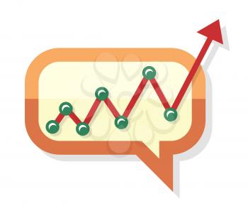Growing chart process arrow in chat speech bubble. Web bubble isolated on white. Interface dialog, application balloon. App icon flat style design. Process of investment growing. Sales up. Vector