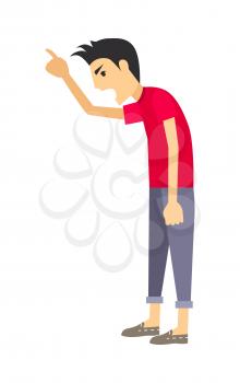 Angry man icon. Aggressive gay screaming and gesturing flat vector illustration isolated on white background. Rowdy man cartoon character. Negative emotions, conflict and quarrel concept