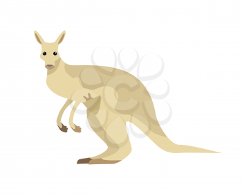 Kangaroo with baby flat style vector. Wild herbivorous marsupial animal. Australian fauna species. For nature concepts, children s books illustrating, printing materials. Isolated on white background