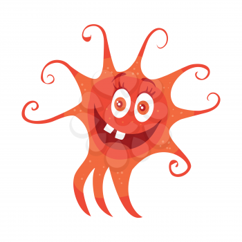 Bacteria cartoon character with eyes and mouth. Red funny microbe flat vector illustration isolated on white background. Virus, germ, monster or parasite icon. For medical, hygienic, science concept