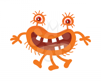 Bacteria cartoon character with eyes and mouth. Orange funny microbe flat vector illustration isolated on white background. Virus, germ, monster, parasite icon. For medical, hygienic, science concept