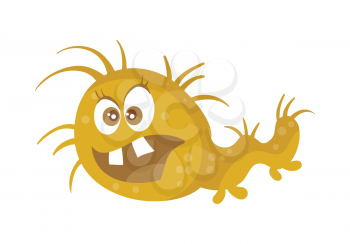 Bacteria cartoon character with eyes and mouth. Brown funny microbe flat vector illustration isolated on white background. Virus, germ, monster or parasite icon. For medical, hygienic, science concept