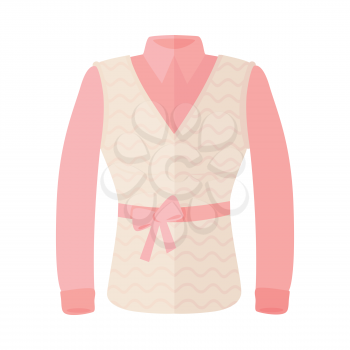 Pink blouse with sleeveless and bow on belt. Women everyday clothing in casual style flat vector illustration isolated on white background. For clothing store ad, fashion concept, app button, web 