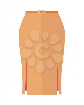 Orange pencil skirt with belt icon. Women everyday clothing in casual style flat vector illustration isolated on white background. For clothing store ad, fashion concept, app button, web design