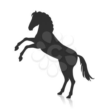 Rearing horse with hind legs vector logo. Flat design. Domestic animal. Country inhabitants. For farming, animal husbandry, horse sport illustrating. Agricultural species. Isolated black on white