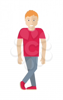 Man character vector in flat design. Smiling red-head male in casual clothes. Illustration for profession, fashion, human concepts, app icons, logo, infographics design. Isolated on white background