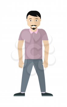 Man character vector in flat design. Smiling brunet male in casual clothes. Illustration for profession, fashion, human concepts, app icons, logo, infographics design. Isolated on white background