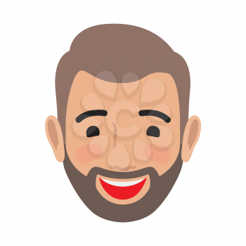 Emotion avatar man happy successful face. Emotional avatar of smiling male with open mouth. Expression of laughing face, character in good mood enjoying life vector illustration in flat style design