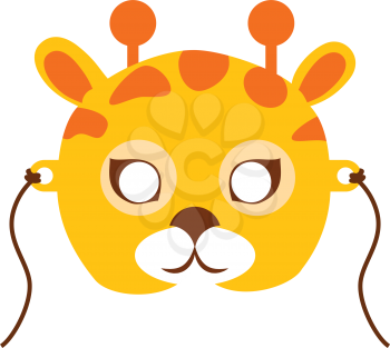 Giraffe animal carnival mask vector in flat style. Tallest ruminant in orange and brown colors. Funny childish masquerade mask isolated. New Year masque for festivals, holiday dress code for kids