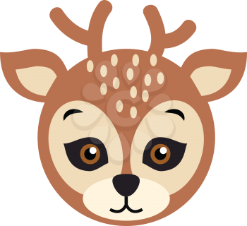 Deer animal carnival mask vector illustration in flat style. Spotted dear with horns face. Childish masquerade mask isolated on white. New Year masque for festivals, holiday dress code for kids