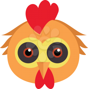 Cock bird carnival mask vector illustration in flat style. Rooster chicken hen fowl. Funny childish masquerade mask isolated on white. New Year masque for festivals, holiday dress code for kids
