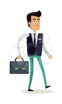 Office worker character vector. Cartoon in flat style design. Man in business clothes with briefcase. Businessman, manager, clerk, vendor, consultant, employee, lawyer. Isolated on white background