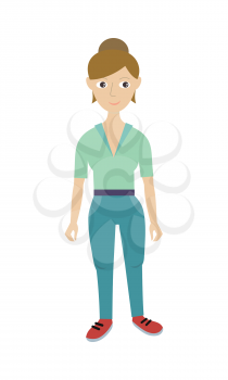 Housewoman. Cleaning service. Female member of the cleaning service staff in uniform. Worker of cleaning company. Successful cleaning business manager. Hotel charwomen isolated. Vector illustration