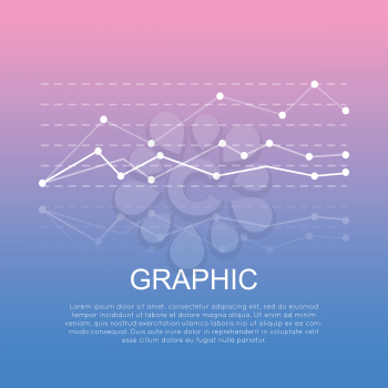 Graphic with curve lines isolated with information on smooth light blue-pink background. Vector illustration of line diagram indicating changes in business deal. Three non straight lines with points