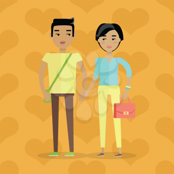 European man and woman. Caucasian handsome gentleman and lady in casual clothes. Happy family couple in love. Part of series of people of the world. Vector design illustration in flat style