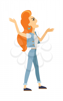 Nagger woman icon. Read-head girl screaming with raised hands flat vector illustration isolated on white background. Anger cartoon woman character. Negative emotions, conflict and quarrel concept 