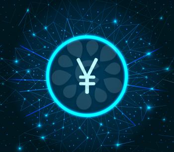 Yen Chinese coin currency icon digital illuminated vector. Cryptocurrency and online banking, virtual money and financial assets. Global monetary technology