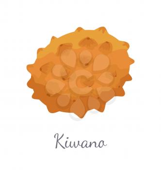 Kiwano exotic juicy fruit vector isolated icon. Cucumis metuliferus, African horned cucumber or jelly melon, hedged gourd, melano. Tropical edible food