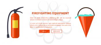 Fireghfighting equipment vector illustration made in flat design depicting isolated fire extinguisher and bucket full of water on white background