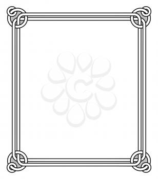 Ornamental frame with vintage decor elements, round geometric circles vector illustration in linear style isolated on white, colorless photoframe