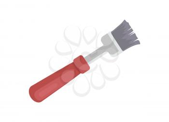 Brush bbq food cutlery with wooden handle and hair icon closeup. Barbie barbeque and picnic utensils cookware for meat seasoning isolated on vector