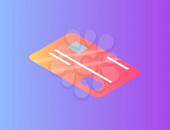 Debit or credit card with mastercard emblem isolated vector icon. Thin plastic with microchip and strip for numbers and reflection, 3d isometric style