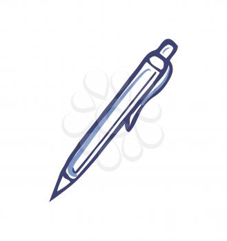 Pen with ink for writing office supply vector. Isolated icon of automated tool to record information down on paper. Stylo monochrome sketch outline