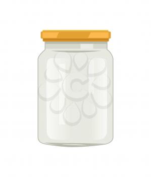 Empty glass jar with screw-cap vector illustration isolated. Big caddy for home preserved food. Empty container, canned pack, kitchenware utensil