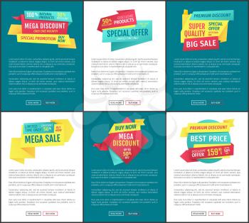 Sale special offer posters set. Reduction of prices super offers best choice of clients. Only one day natural production banners with text vector