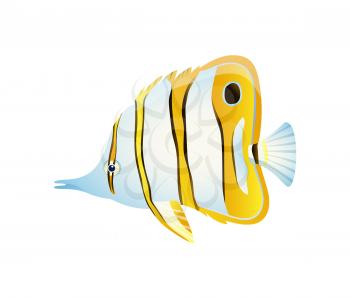 Striped butterfly fish with thin body color card, isolated on white background vector illustration of exotic marine dweller, set of triangular fins