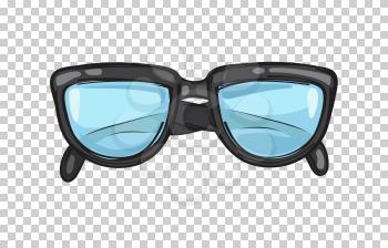 Fashionable eyeglasses with black frame isolated on transparent background. Hipsters spectacles for sight correction and modern elegant look. Vector illustration of simple and trendy glasses.