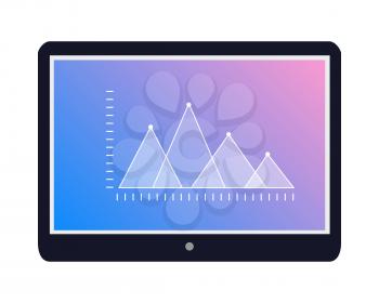 Stock exchange fluctuations peaks on tablet screen. Tablet with statistics graph flat vector illustration isolated on white background. Mobile device for online trading and business presentation