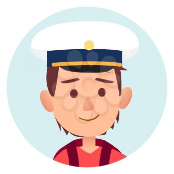 Future mariner portrait of young happy boy in peakless cap isolated vector illustration avatar userpic. Male kid in cute cap