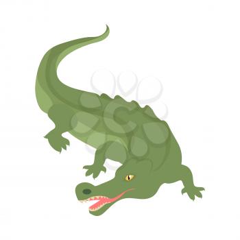 Crocodile cartoon character. Scary green crocodile with open mouth flat isolated vector. African fauna. Crocodile icon. Wild animal illustration for zoo ad, nature concept, children book illustrating