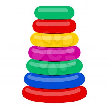 Plastic pyramid for children vector illustration isolated on white. Toy puzzle for little kids, tower for preschooler for kindergarten child