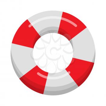 Lifebuoy isolated on white background. Realistic red and white life buoy. Emergency lifebelt. Rescue safety object. Lifeguard sea equipment. Ring buoy insurance. Lifesaving belt. Vector illustration
