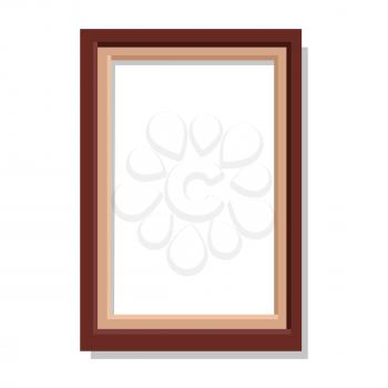 Simple brown rectangular frame isolated on white background. Minimalistic empty framework vector illustration. Square plain framing for photographs. Small interior decoration for cozy atmosphere.
