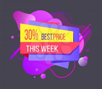 Best price this week 30 percent off vector, proposition and discount of shop for clients, banner with clots and stripes with commercial offer for customers