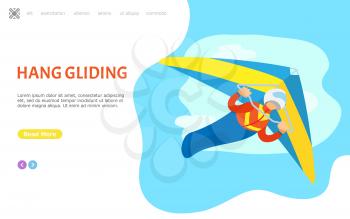 Hang gliding person vector, male piloting in air, extreme sports activities. Man diving in sky, leisure and hobby of male, active lifestyle. Website or webpage template, landing page flat style