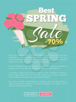 Best spring sale vector, website with flowers roses bouquet. Special clearance for season, offer 70 percent off price, supermarket discounts and proposals
