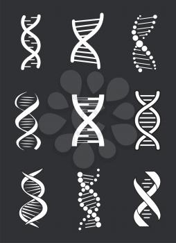 Group of DNA macromolecule human individual genetic codes, genome symbols in concept of biochemistry nanotechnology researches, deoxyribonucleic signs