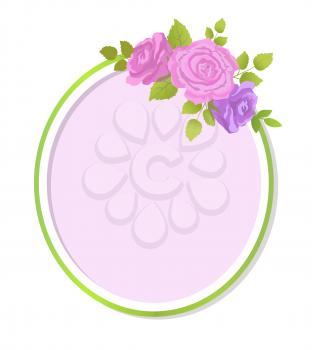 Empty spring decorative frame with gentle purple roses flowers, border with blooming flower isolated on white background vector, present on 8 March